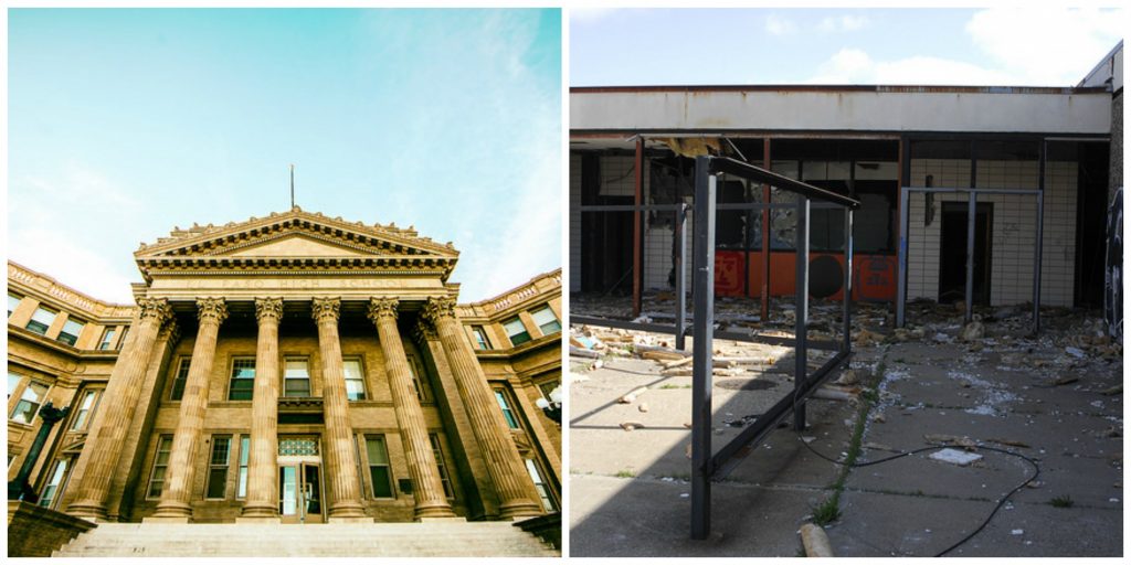 A rich high school (El Paso High School), and a poor, run down school (Detroit School)