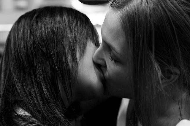 A lesbian couple kissing