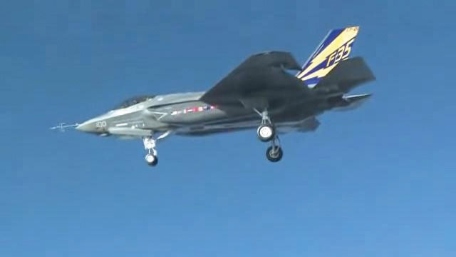 A F-35C fighter jet in the sky
