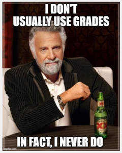 Photo of the most interesting man in the world. Title: I don't usually use grades. In fact, I never do.